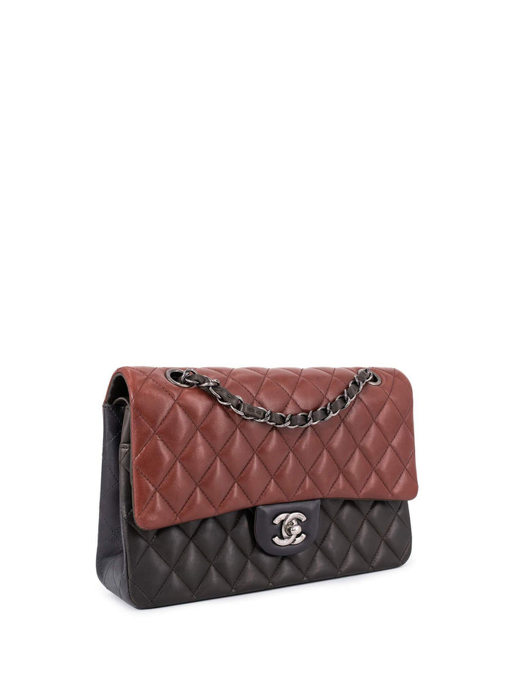 Top Quality Chanel Quilted Leather Tri-Color Medium Double Flap Bag Burgundy