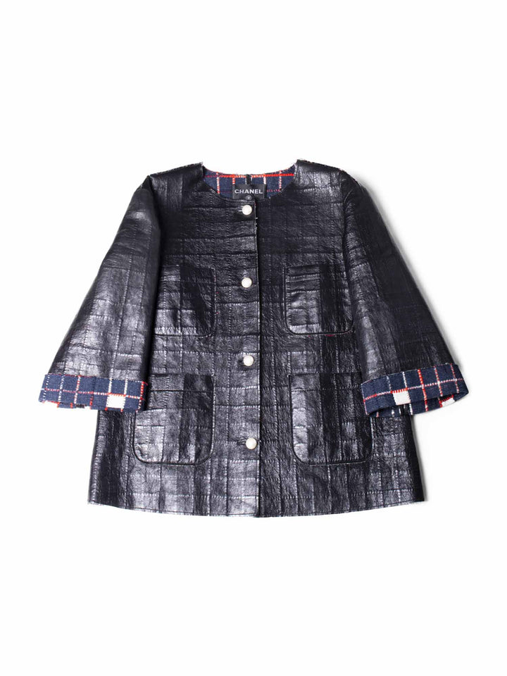 Top Quality Chanel Quilted Leather Tweed Fringe Jacket Black