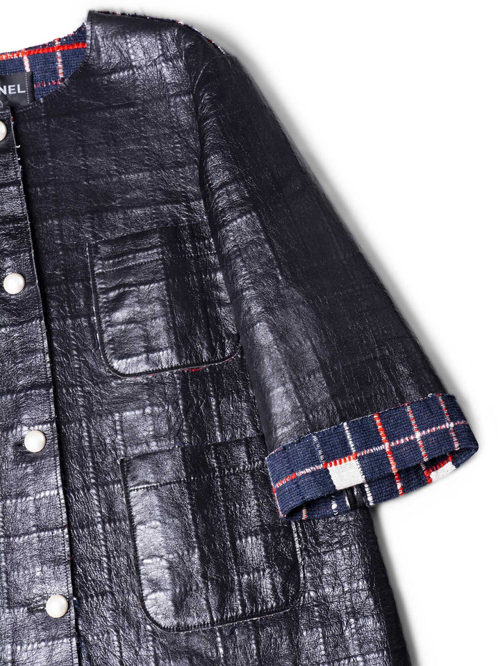 Top Quality Chanel Quilted Leather Tweed Fringe Jacket Black