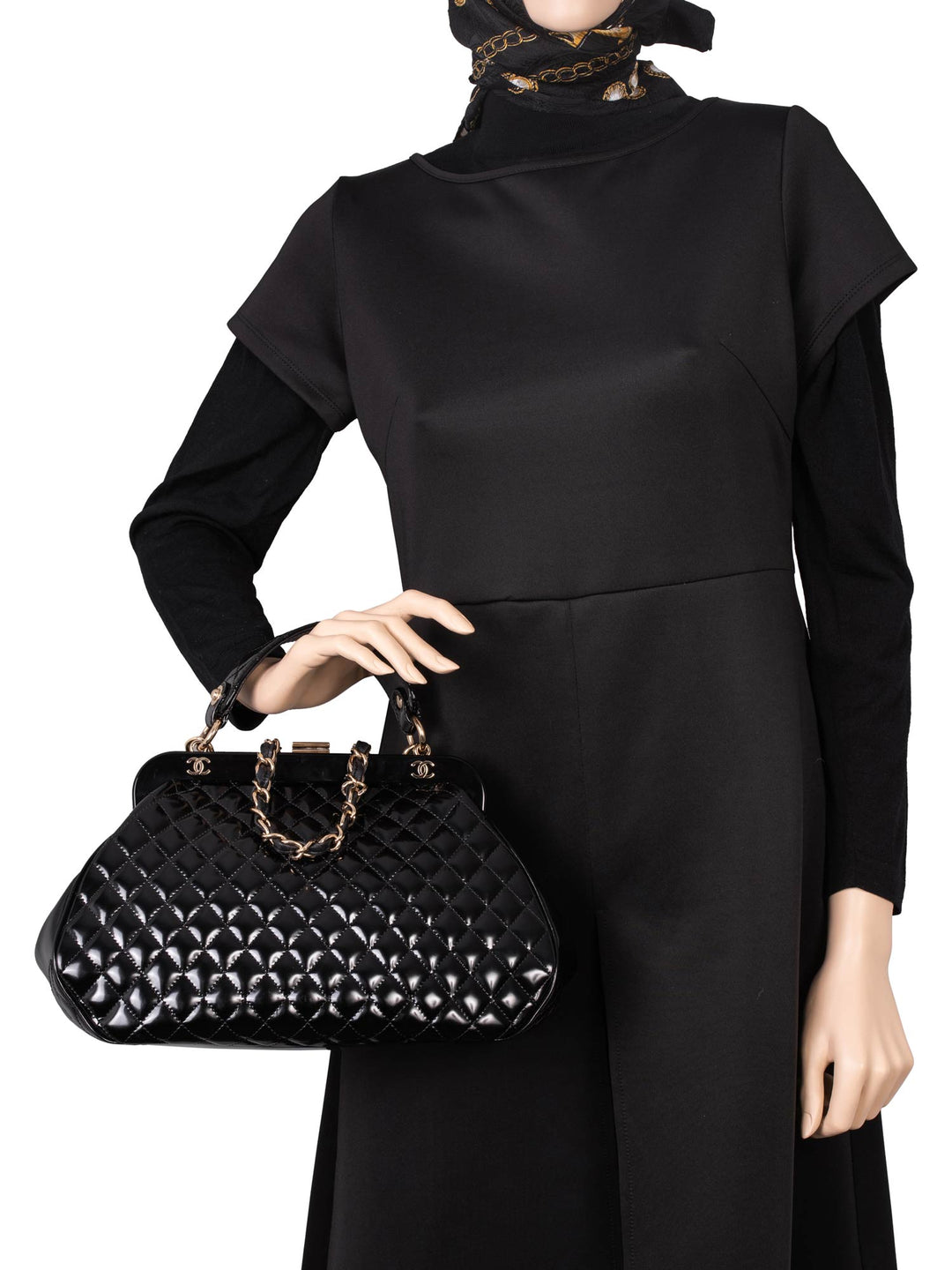 Top Quality Chanel Quilted Patent Leather CC Logo Top Handle Bag Black