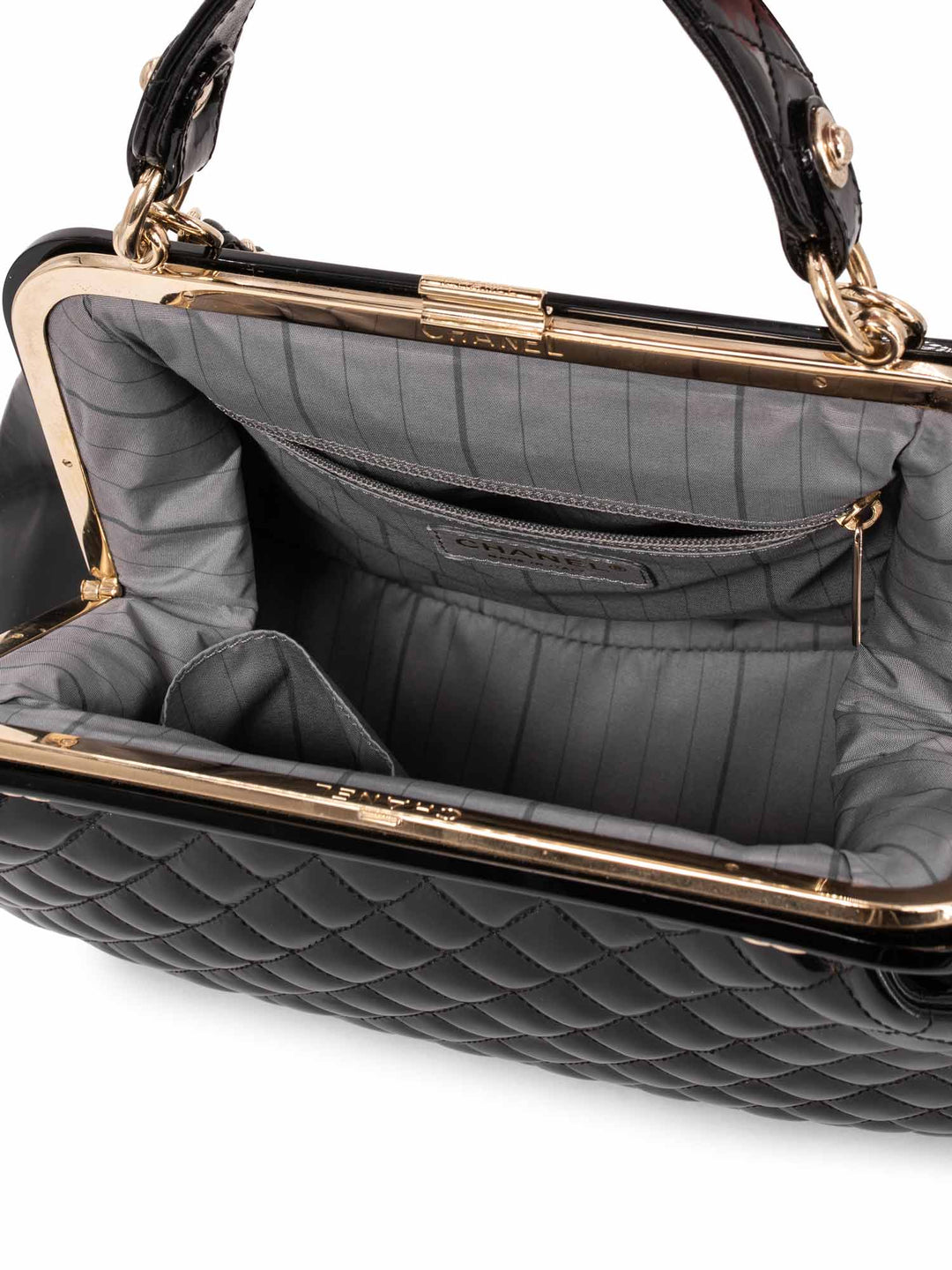 Top Quality Chanel Quilted Patent Leather CC Logo Top Handle Bag Black