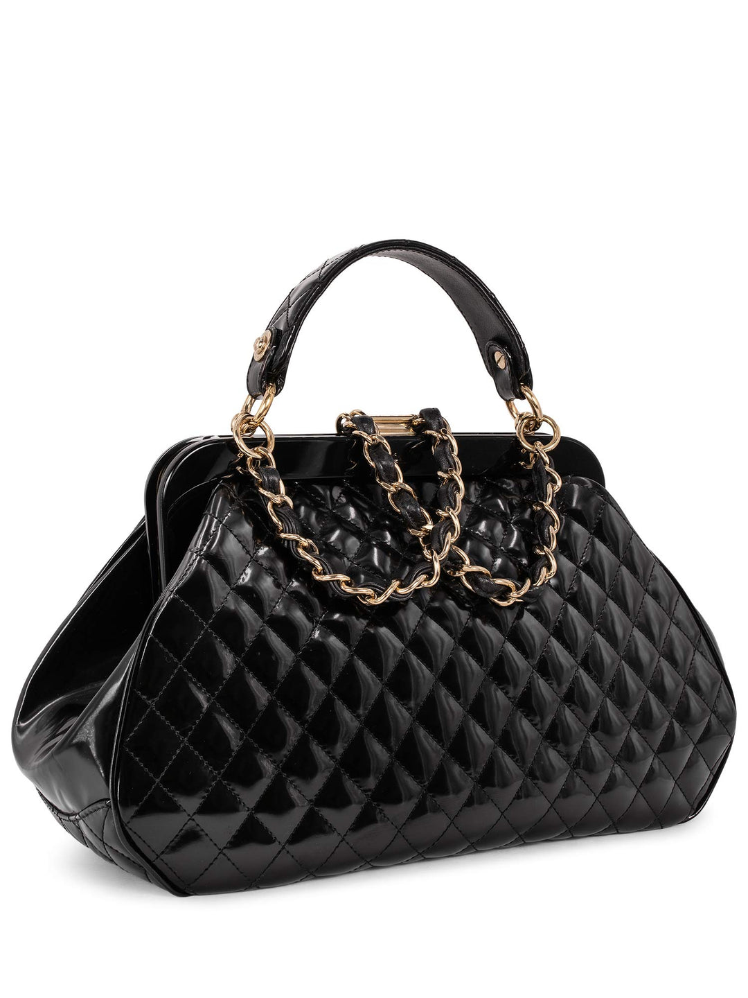 Top Quality Chanel Quilted Patent Leather CC Logo Top Handle Bag Black