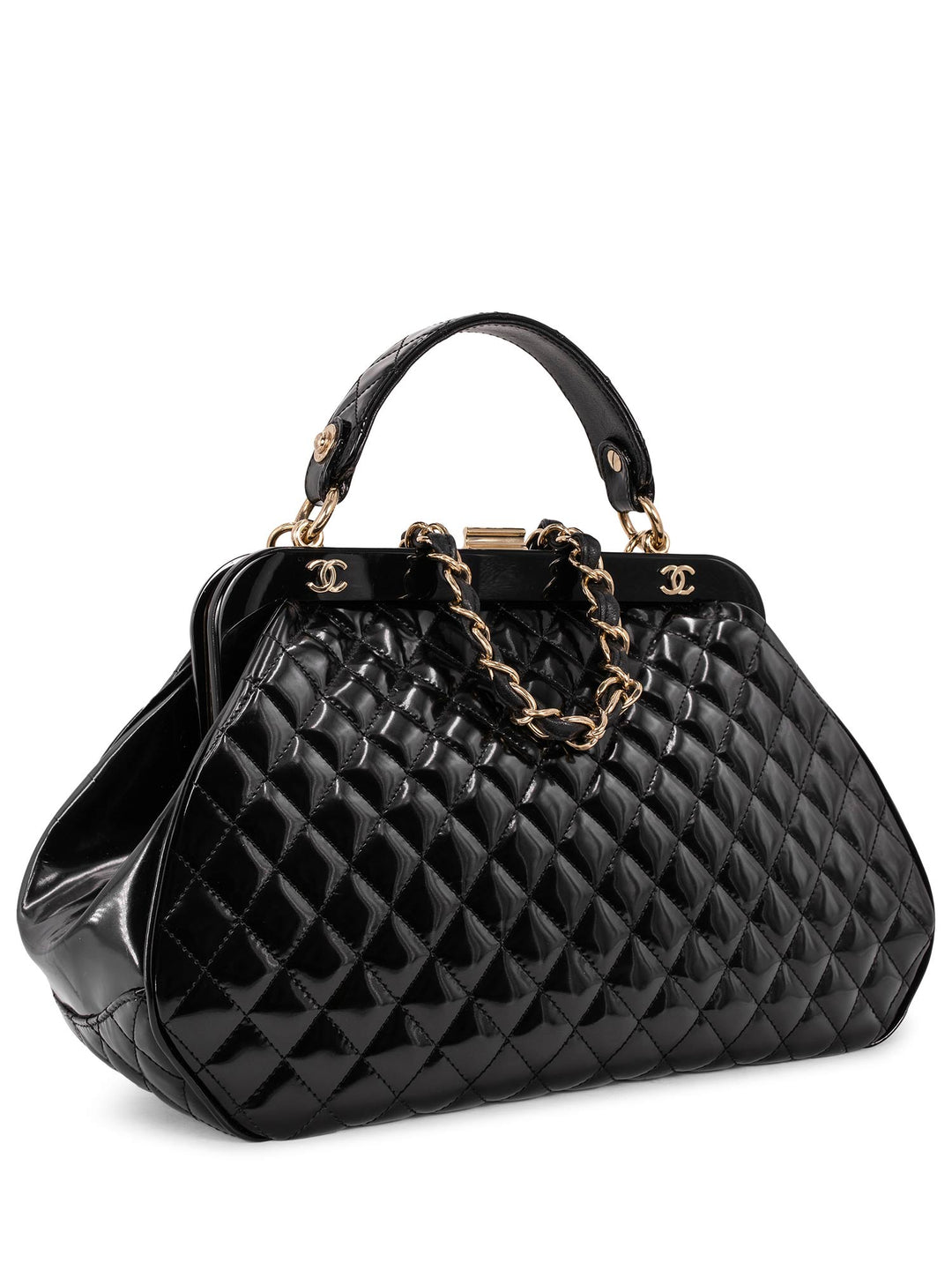 Top Quality Chanel Quilted Patent Leather CC Logo Top Handle Bag Black