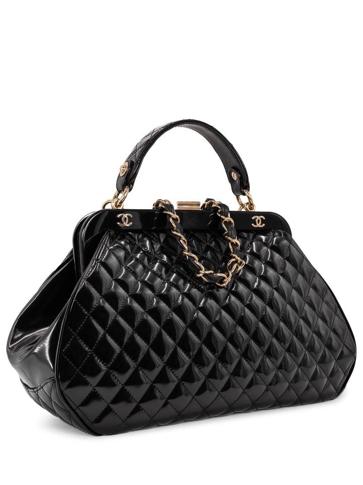 Top Quality Chanel Quilted Patent Leather CC Logo Top Handle Bag Black
