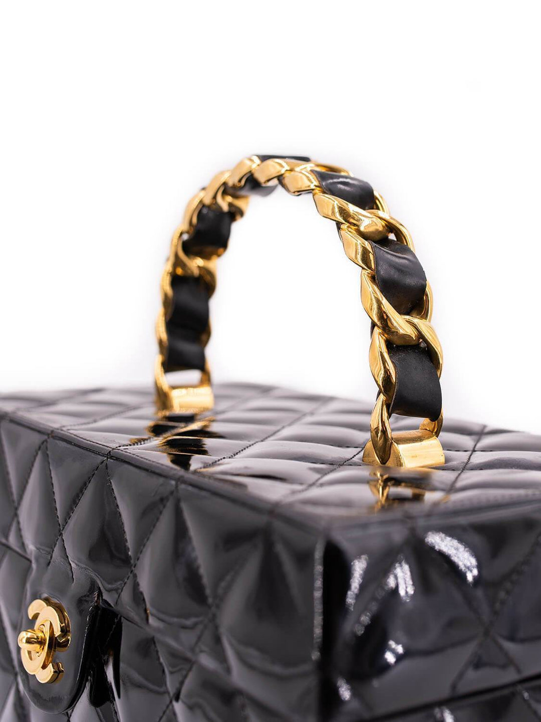 Top Quality Chanel Quilted Patent Leather CC Trunk Bag Black
