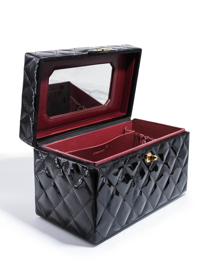Top Quality Chanel Quilted Patent Leather CC Trunk Bag Black