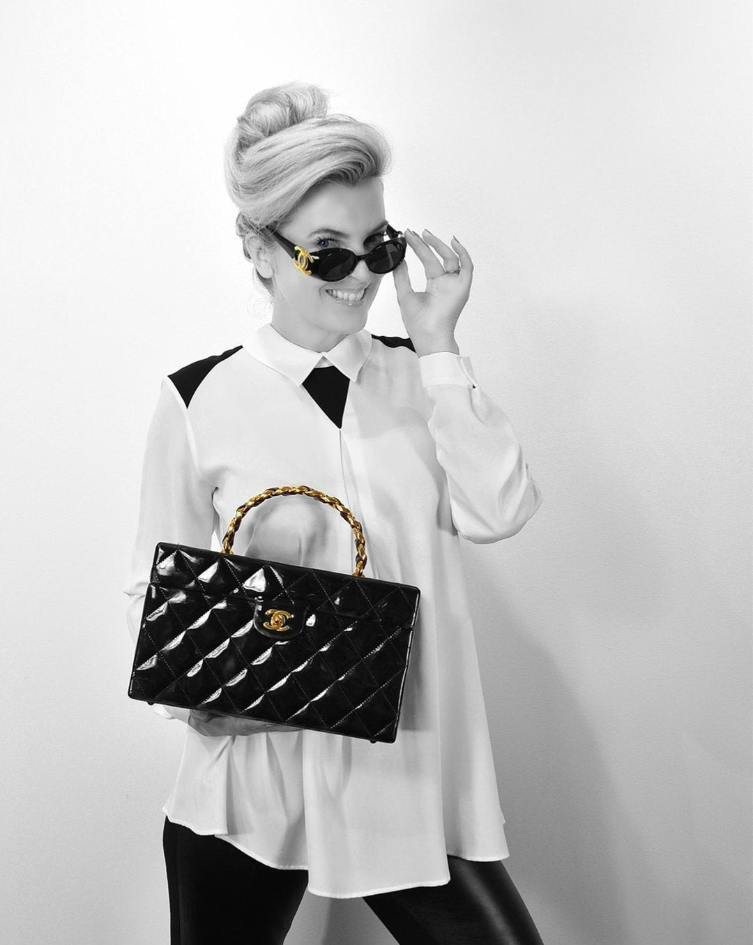 Top Quality Chanel Quilted Patent Leather CC Trunk Bag Black