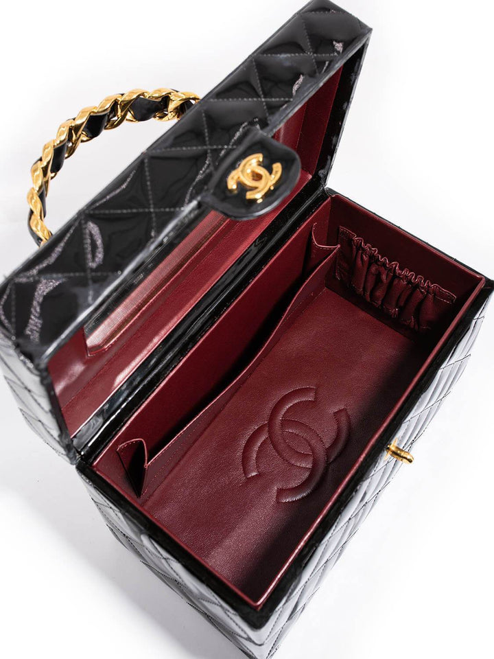 Top Quality Chanel Quilted Patent Leather CC Trunk Bag Black