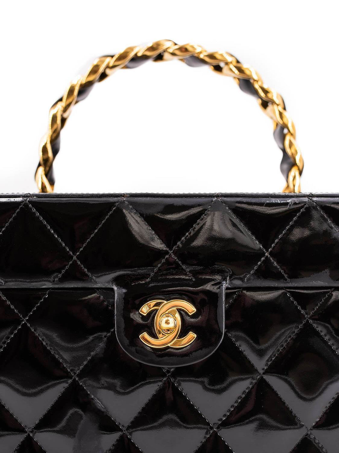 Top Quality Chanel Quilted Patent Leather CC Trunk Bag Black
