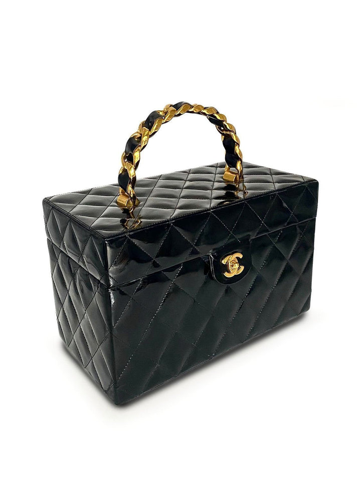 Top Quality Chanel Quilted Patent Leather CC Trunk Bag Black