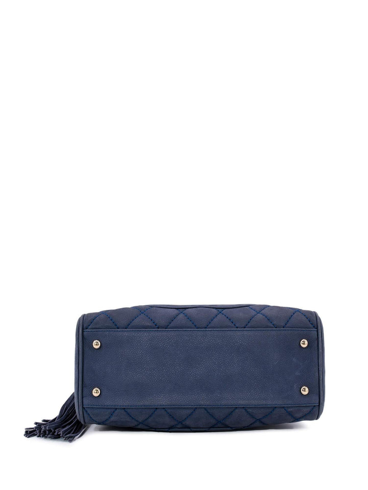 Top Quality Chanel Quilted Soft Caviar Leather Mini Tassel Bowling Bag Blue