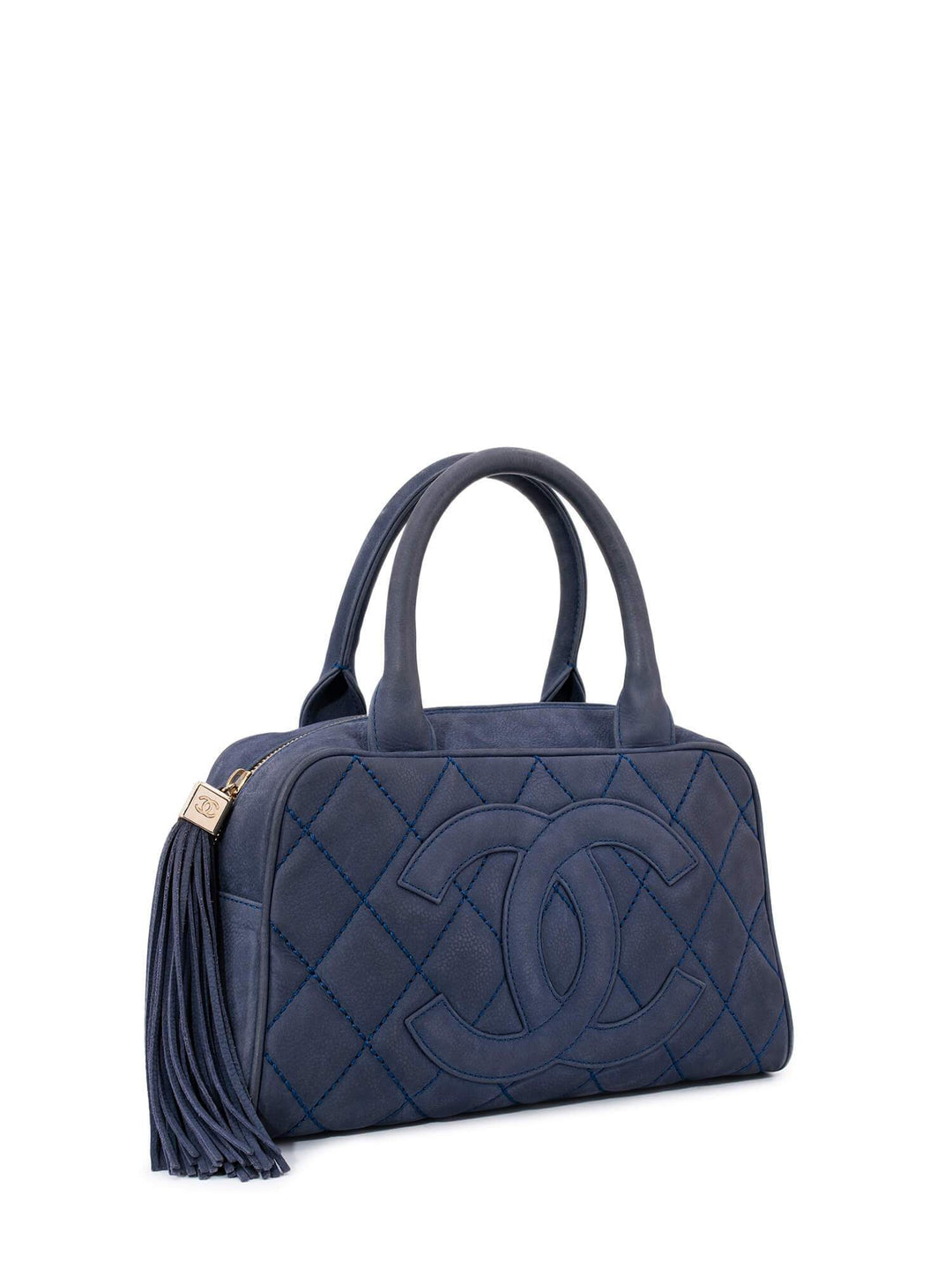 Top Quality Chanel Quilted Soft Caviar Leather Mini Tassel Bowling Bag Blue