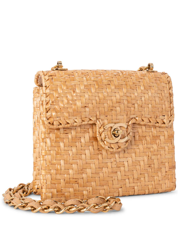 Top Quality Chanel Raffia Straw Woven Mini Square Bag Gold