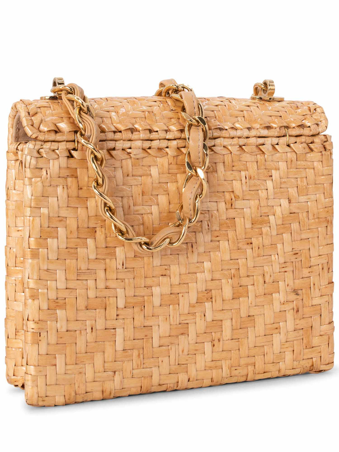 Top Quality Chanel Raffia Straw Woven Mini Square Bag Gold