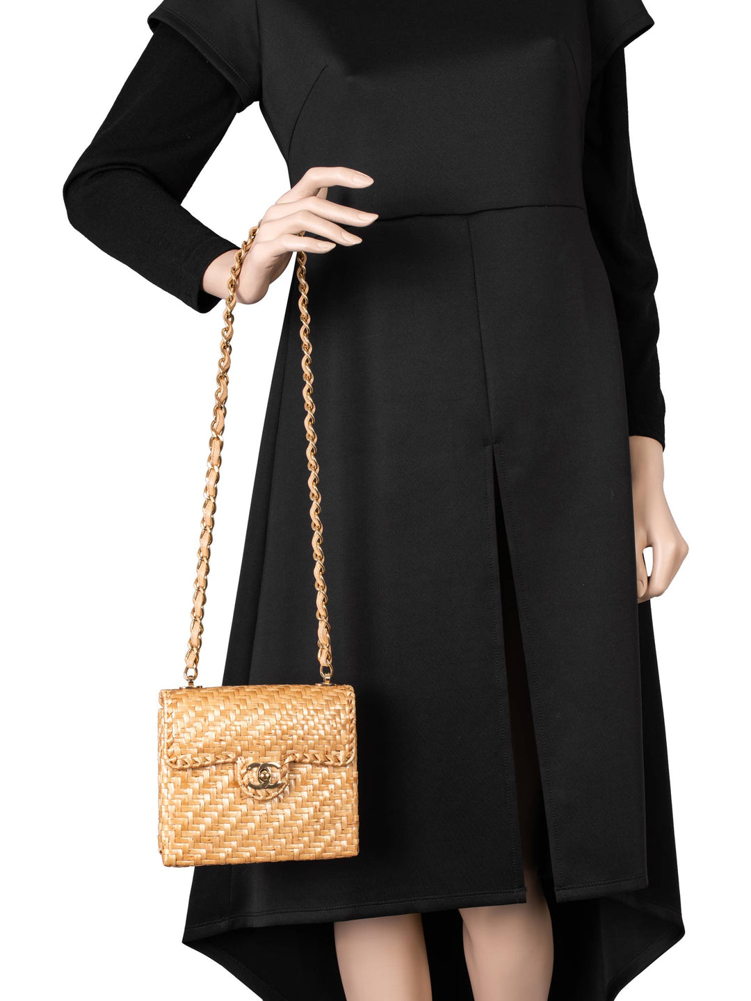 Top Quality Chanel Raffia Straw Woven Mini Square Bag Gold