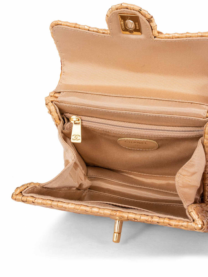 Top Quality Chanel Raffia Straw Woven Mini Square Bag Gold