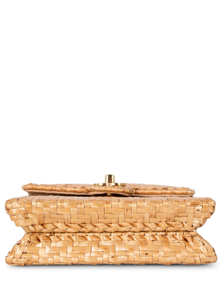 Top Quality Chanel Raffia Straw Woven Mini Square Bag Gold