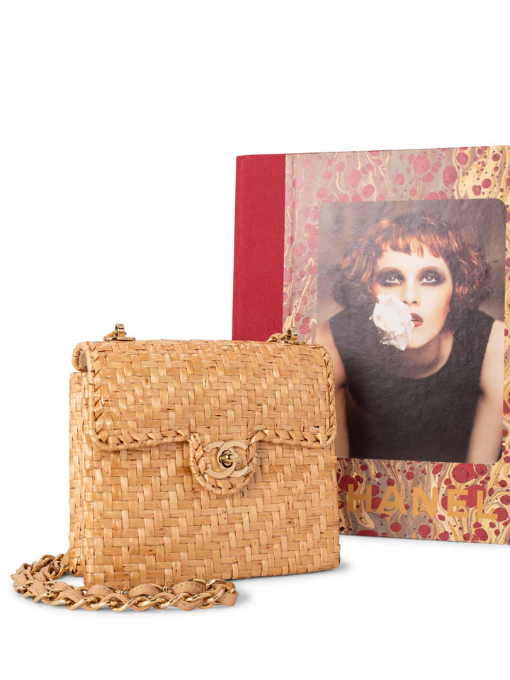 Top Quality Chanel Raffia Straw Woven Mini Square Bag Gold
