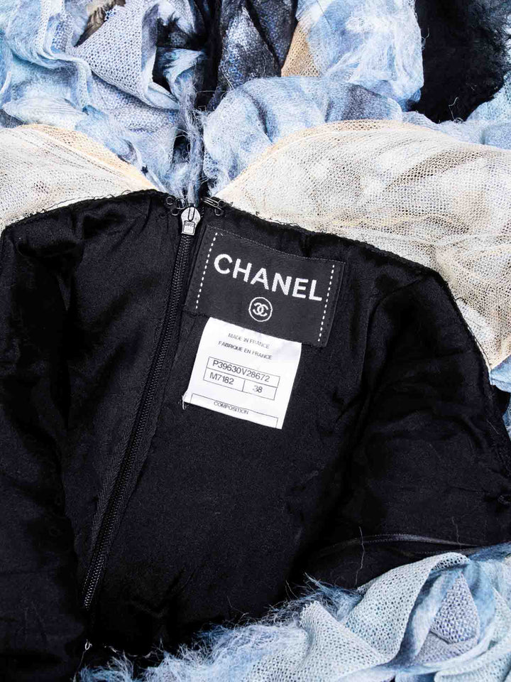 Top Quality Chanel Runway CC Logo Knit Ruffle Mini Dress Blue Black