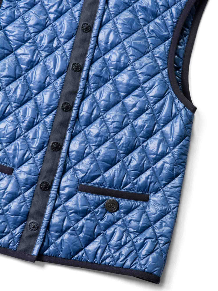 Top Quality Chanel Runway CC Logo Quilted Puffer Vest Blue Black