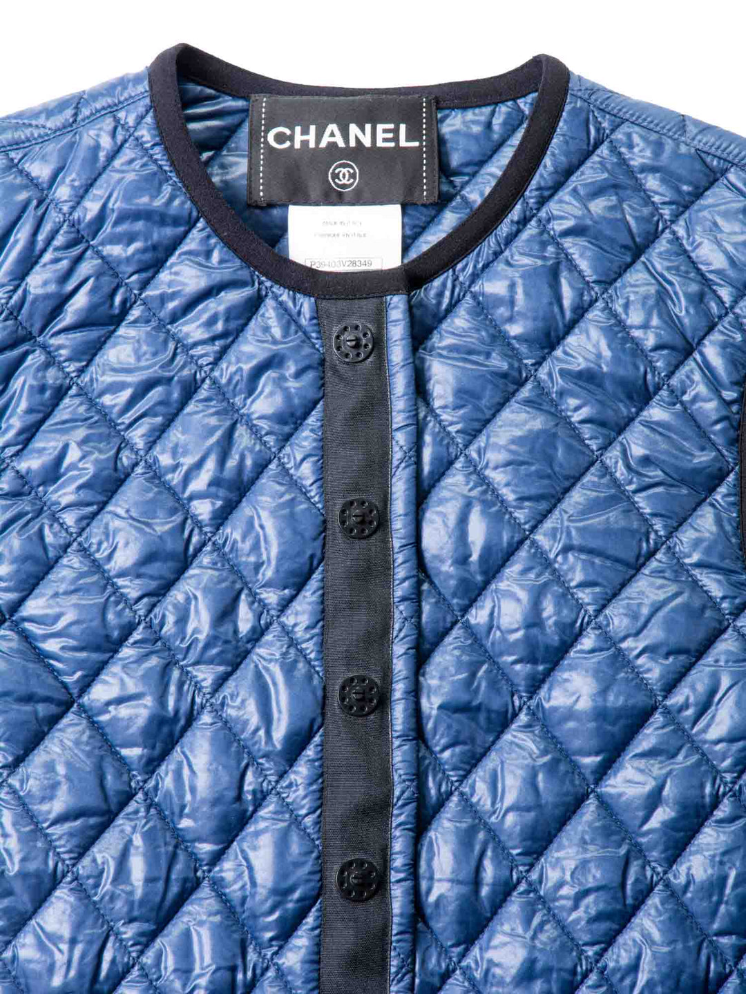 Top Quality Chanel Runway CC Logo Quilted Puffer Vest Blue Black