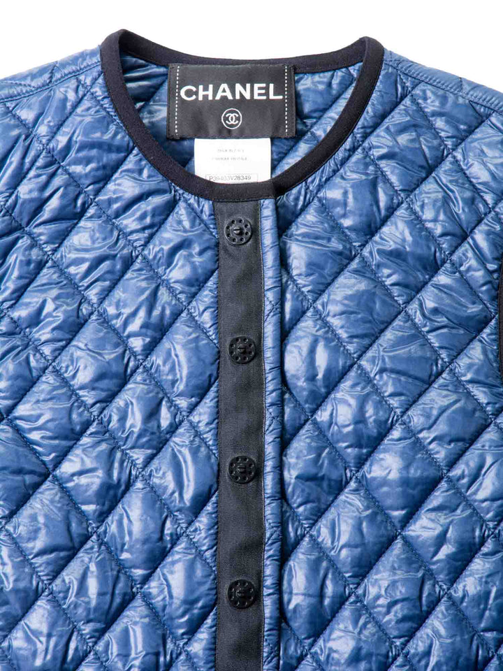 Top Quality Chanel Runway CC Logo Quilted Puffer Vest Blue Black