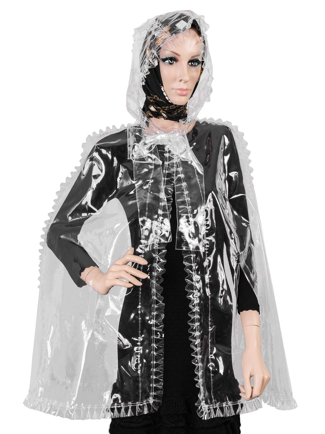 Top Quality Chanel Runway Fringe Hooded Poncho Coat Clear