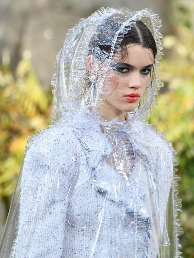 Top Quality Chanel Runway Fringe Hooded Poncho Coat Clear