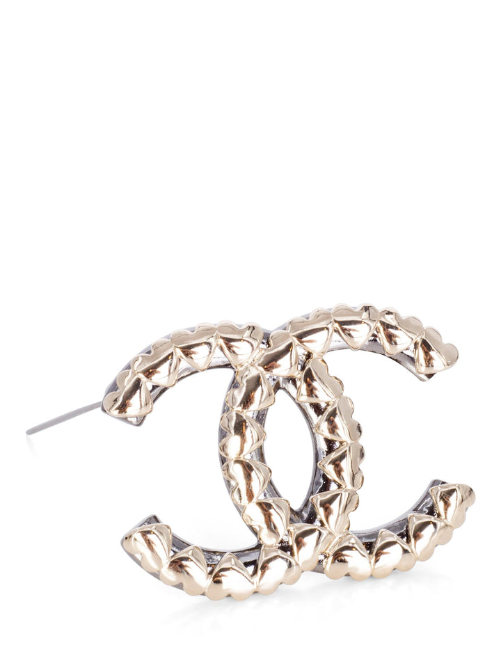 Top Quality Chanel Ruthenium CC Logo Large Pin Brooch Gold