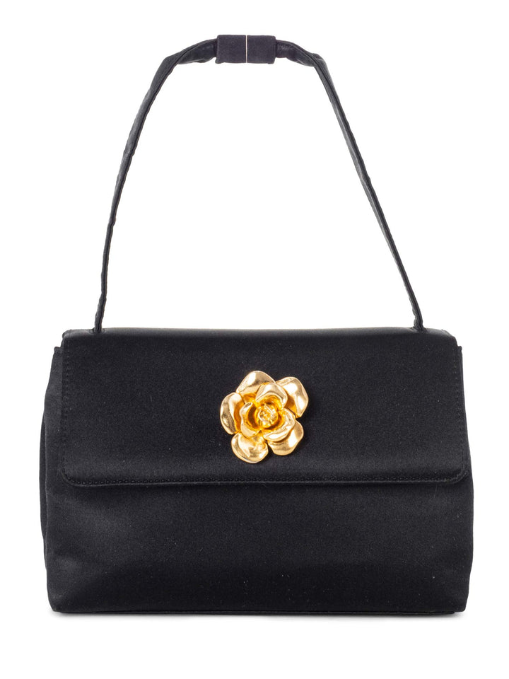 Top Quality Chanel Satin 24K Gold Camellia Mini Flap Bag Black