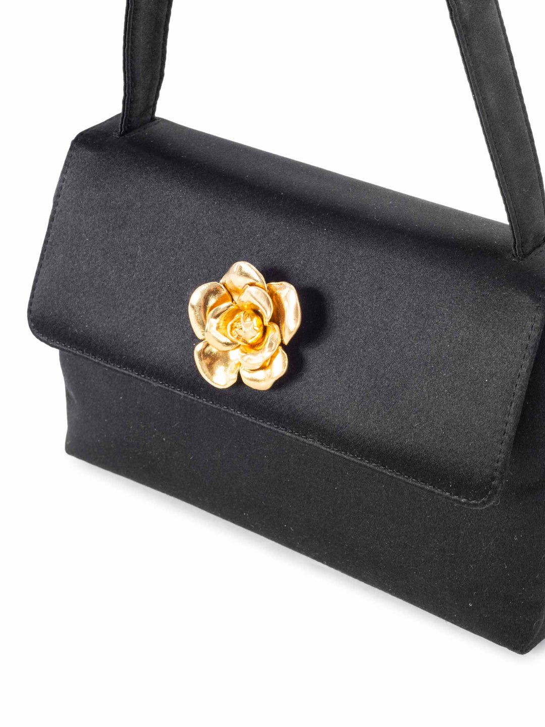 Top Quality Chanel Satin 24K Gold Camellia Mini Flap Bag Black