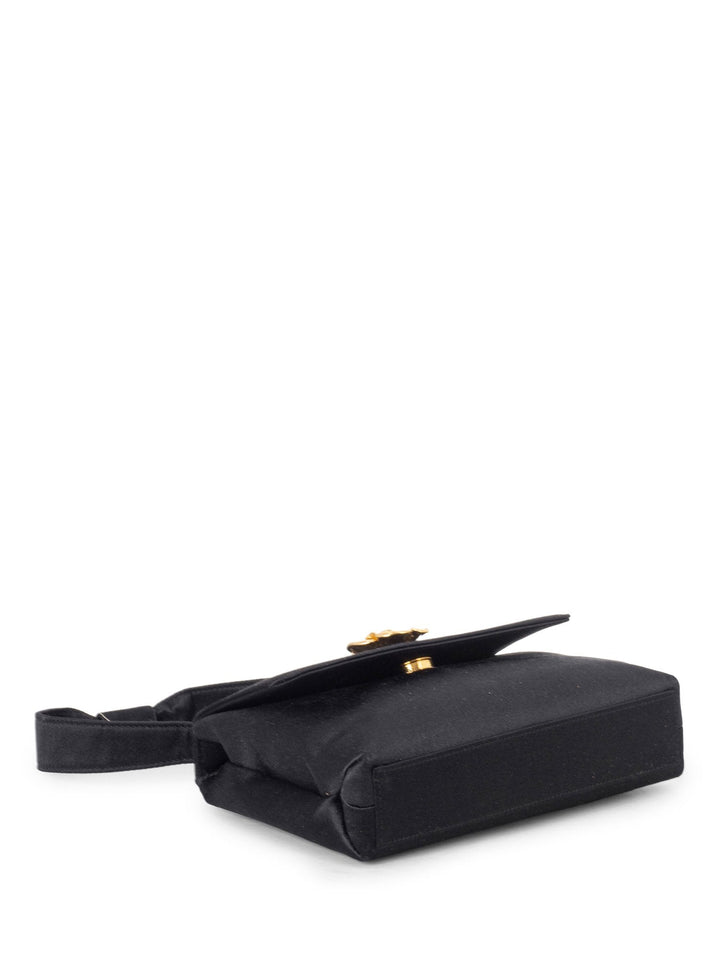 Top Quality Chanel Satin 24K Gold Camellia Mini Flap Bag Black
