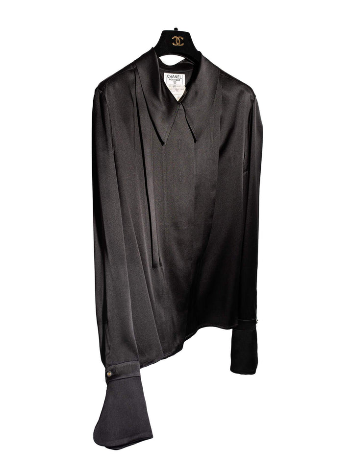 Top Quality Chanel Satin Silk Pleated Blouse Black