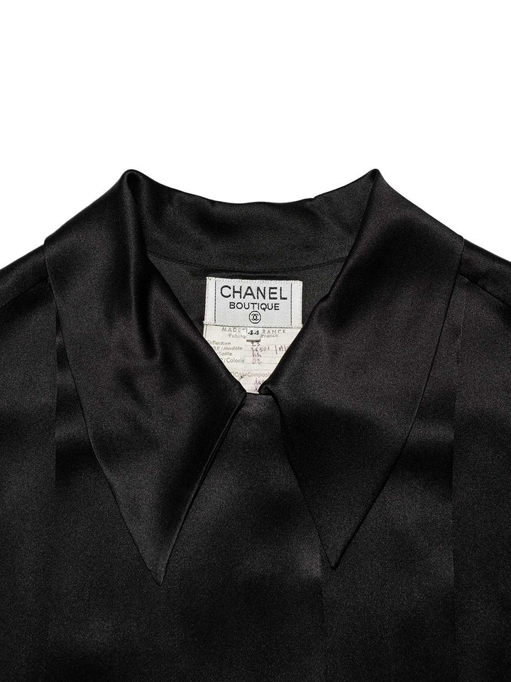 Top Quality Chanel Satin Silk Pleated Blouse Black