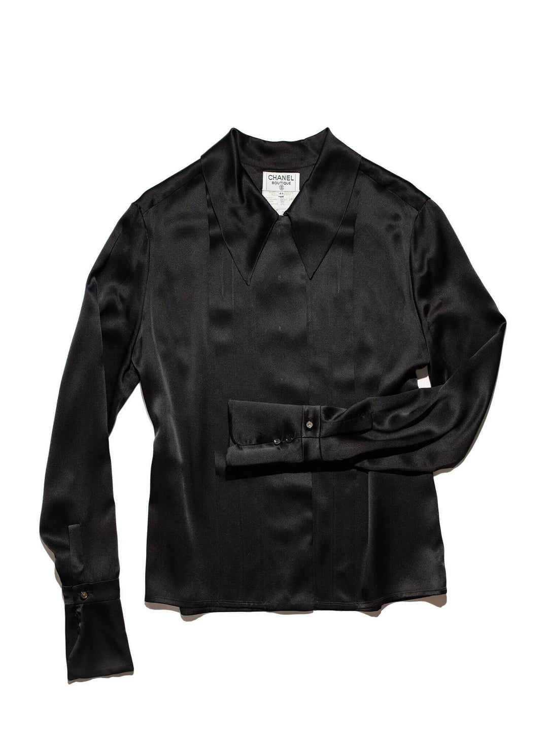 Top Quality Chanel Satin Silk Pleated Blouse Black