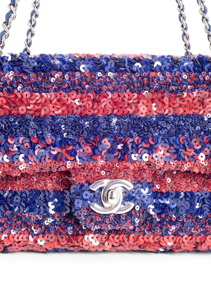 Top Quality Chanel Sequin Logo Mini Rectangular Flap Bag Red Blue