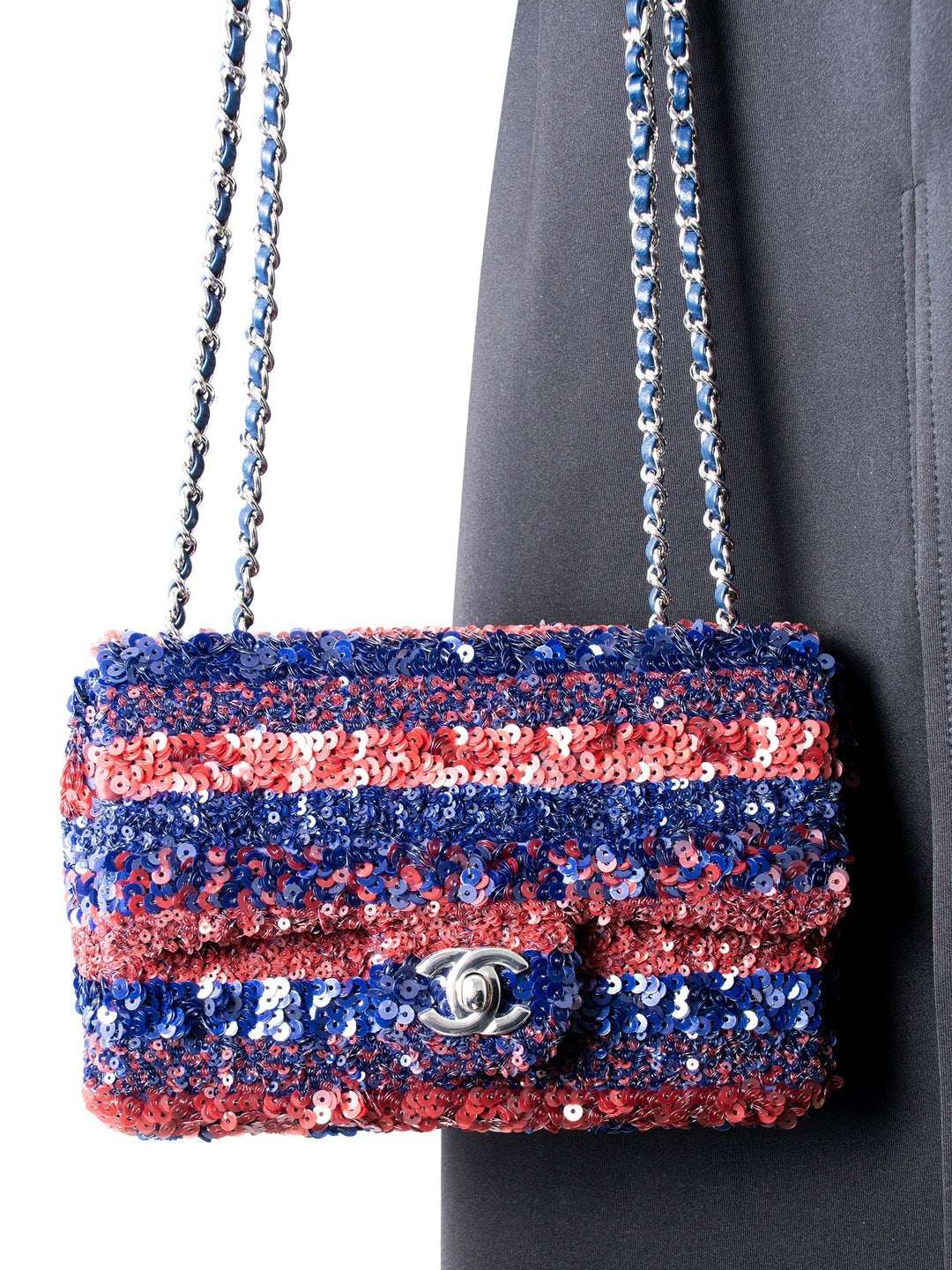 Top Quality Chanel Sequin Logo Mini Rectangular Flap Bag Red Blue