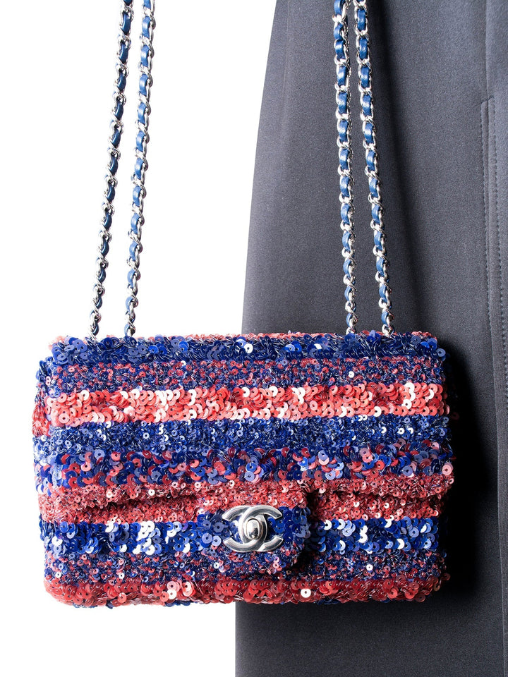 Top Quality Chanel Sequin Logo Mini Rectangular Flap Bag Red Blue