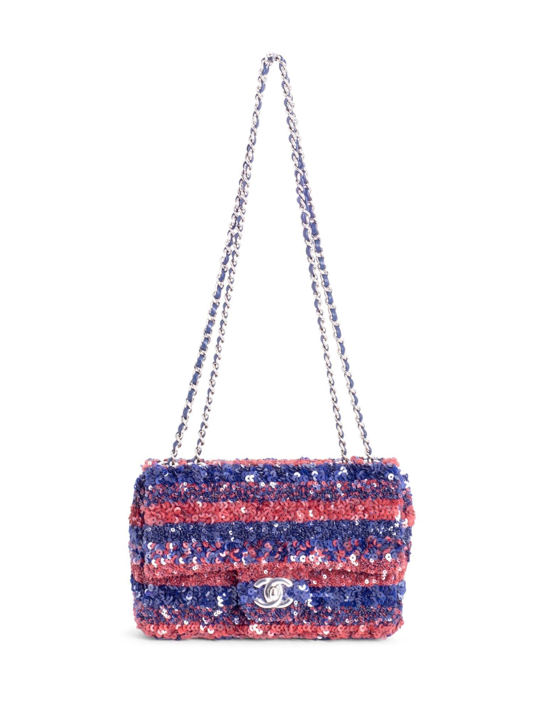 Top Quality Chanel Sequin Logo Mini Rectangular Flap Bag Red Blue