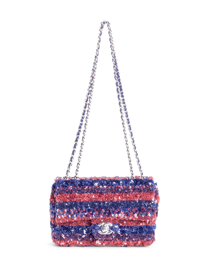 Top Quality Chanel Sequin Logo Mini Rectangular Flap Bag Red Blue