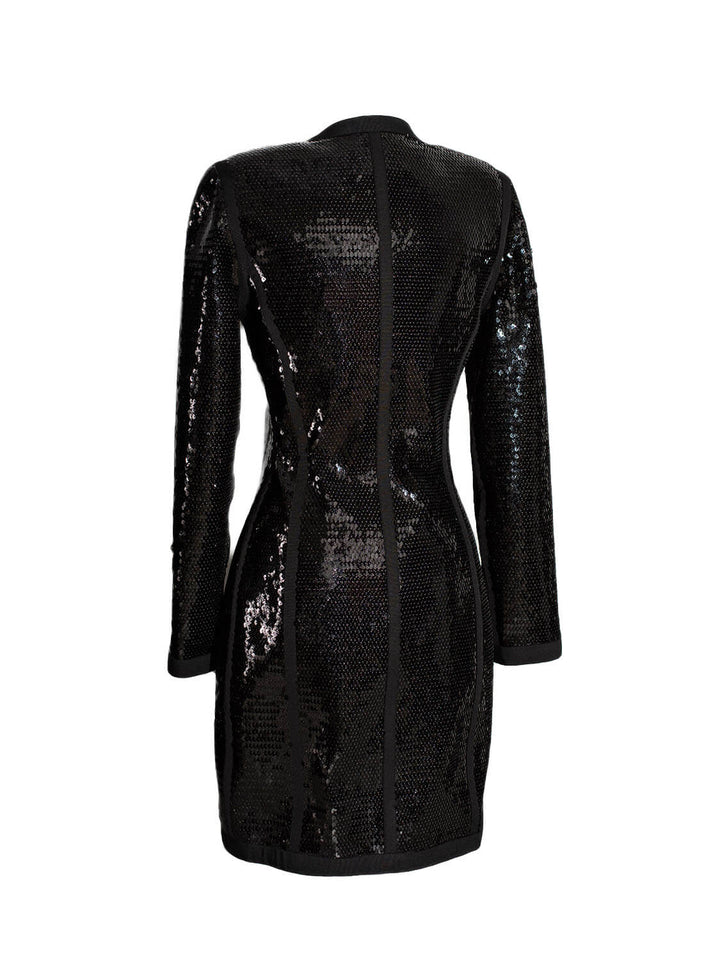 Top Quality Chanel Shiny Sequin Long Sleeve Mini Dress Black