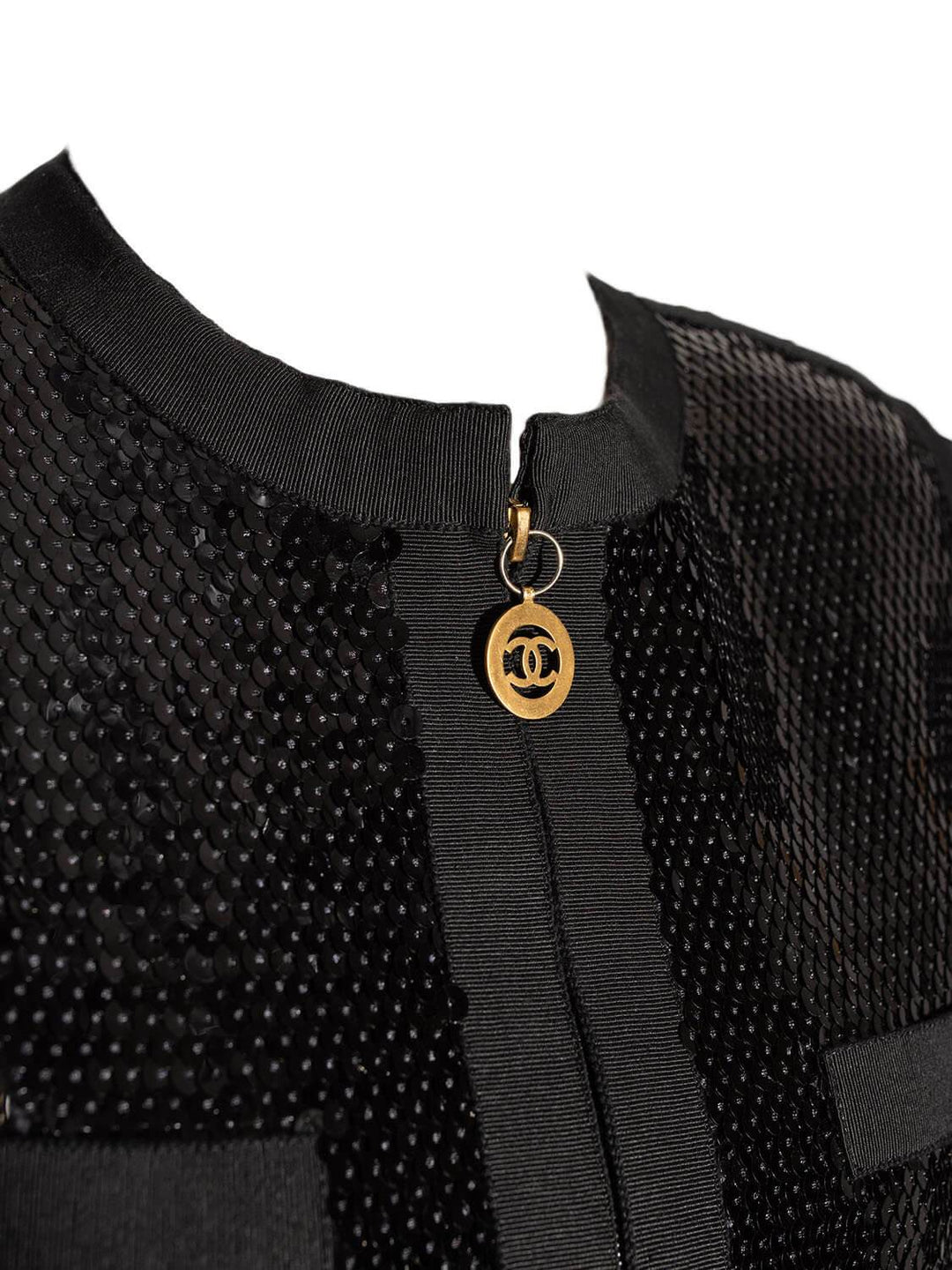 Top Quality Chanel Shiny Sequin Long Sleeve Mini Dress Black