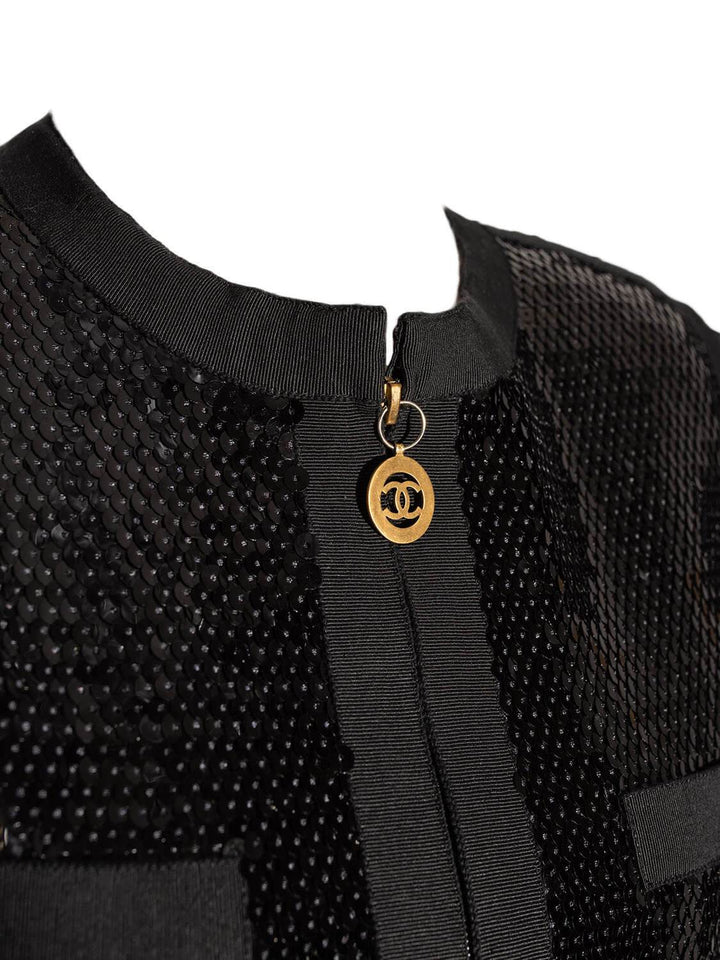 Top Quality Chanel Shiny Sequin Long Sleeve Mini Dress Black