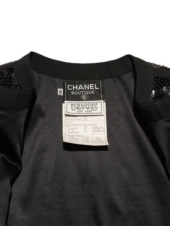 Top Quality Chanel Shiny Sequin Long Sleeve Mini Dress Black