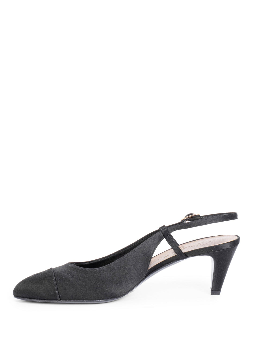 Top Quality Chanel Silk CC Logo Cap Toe Sling Back Kitten Heels Black