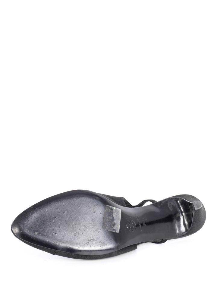 Top Quality Chanel Silk CC Logo Cap Toe Sling Back Kitten Heels Black