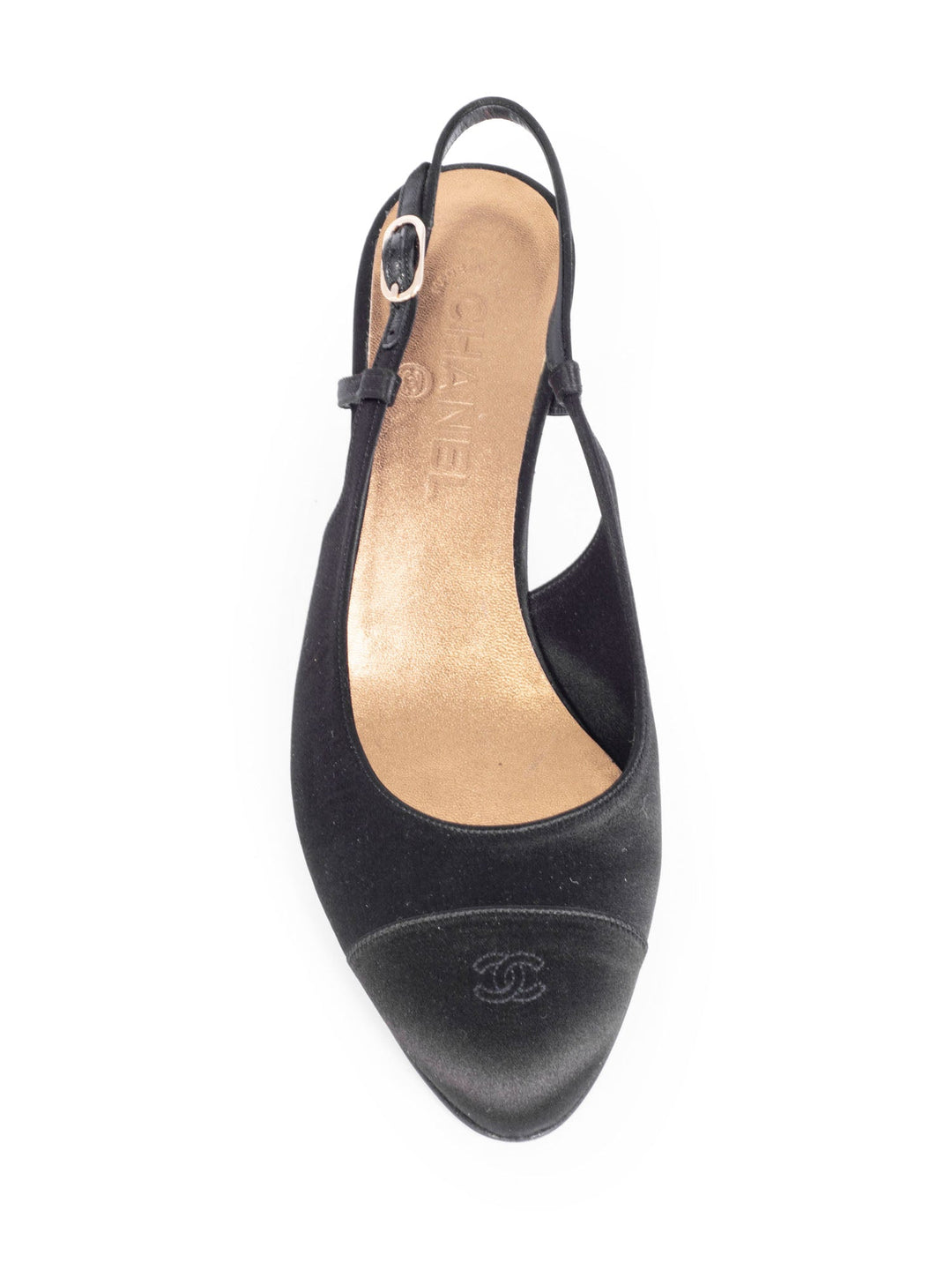 Top Quality Chanel Silk CC Logo Cap Toe Sling Back Kitten Heels Black