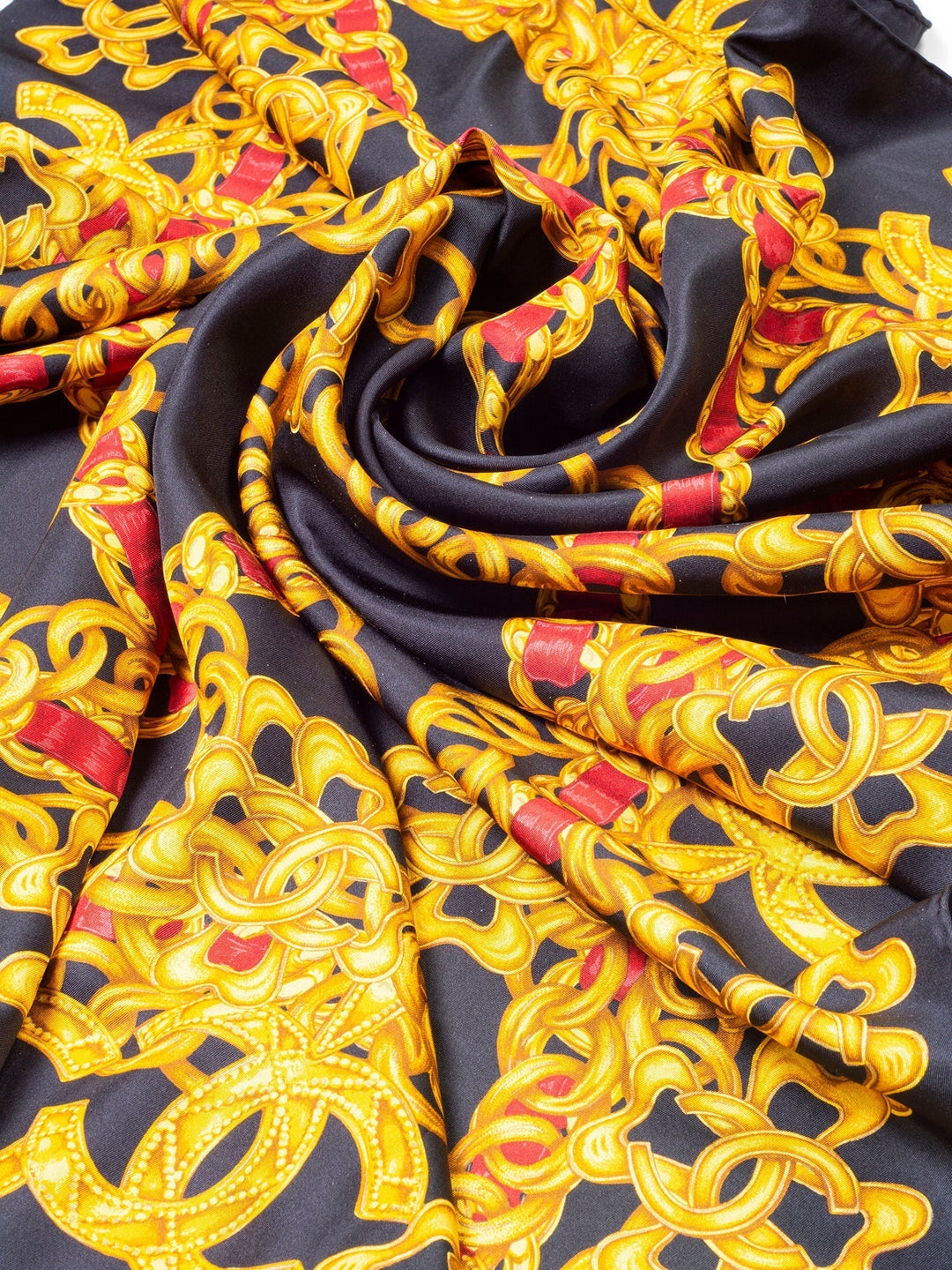 Top Quality Chanel Silk CC Logo Chain Scarf Black Gold