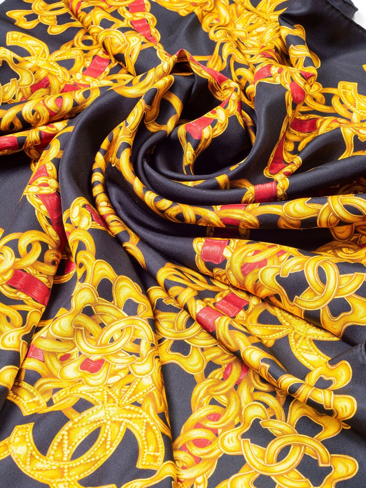Top Quality Chanel Silk CC Logo Chain Scarf Black Gold
