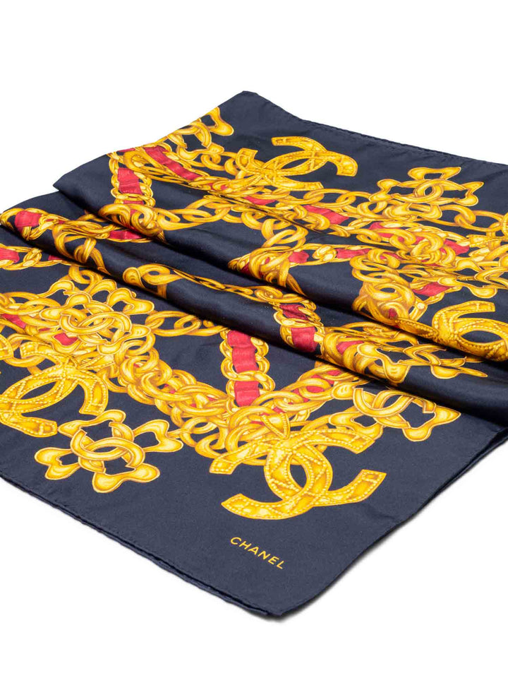 Top Quality Chanel Silk CC Logo Chain Scarf Black Gold